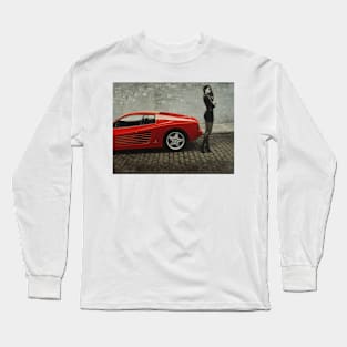 Miss Ferrari. Red Ferrari Testarossa Long Sleeve T-Shirt